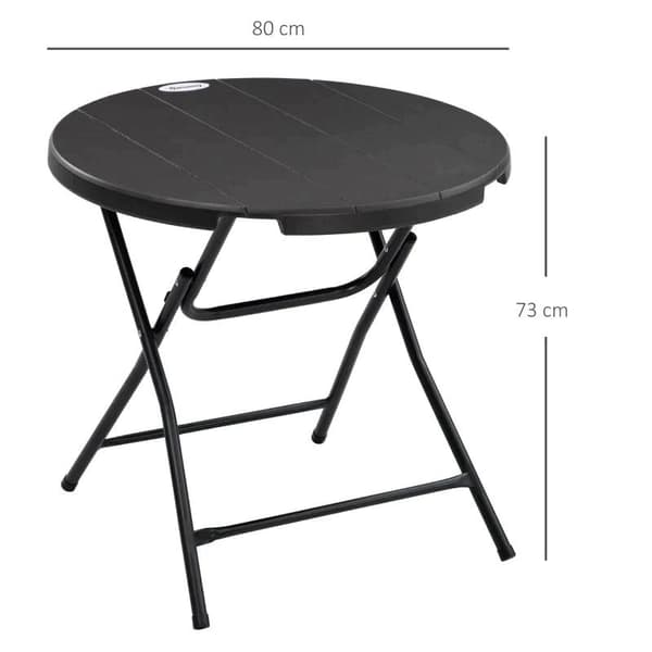 Rootz Havebord - Rundt - Sammenklappeligt - Til 4 personer - Trælook - Stål + Plast - Mørkegrå - 80 x 80 x 73 cm