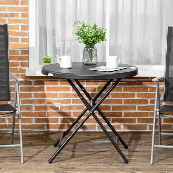 Rootz Havebord - Rundt - Sammenklappeligt - Til 4 personer - Trælook - Stål + Plast - Mørkegrå - 80 x 80 x 73 cm