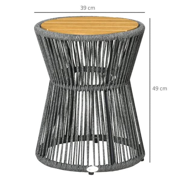 Rootz Havebord - Boho Style Havebord - Vejrbestandig - PE Rattan - Sort + Naturlig - 39cm x 39cm x 49cm