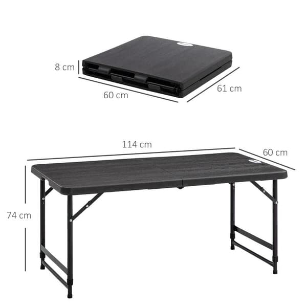 Rootz Outdoor Pöytä - Puutarhapöytä - 4 hengelle - Taitettava - Korkeussäädettävä - Puun näköinen - Harmaa + Musta - 118 x 60 x 74 cm