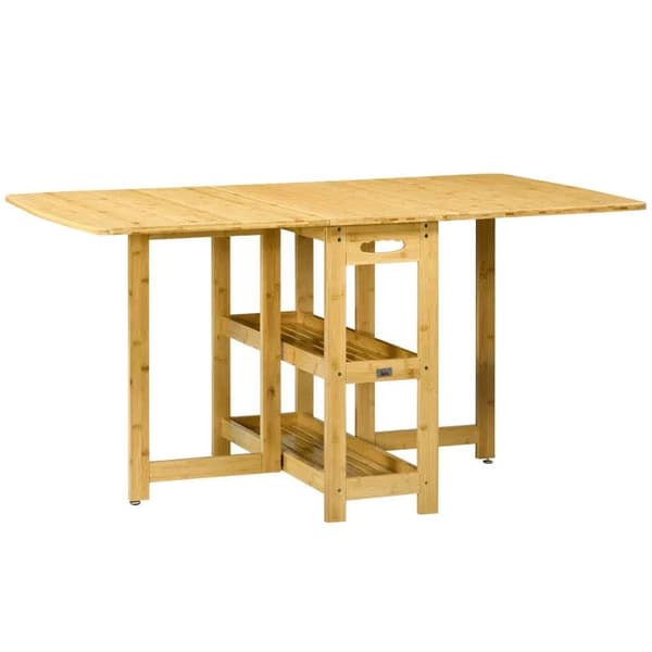 Rootz Foldebord - Spisebord - To foldbare sider - To hylder - Justerbare fødder - Bambus - 149,5 x 80 x 73,5 cm