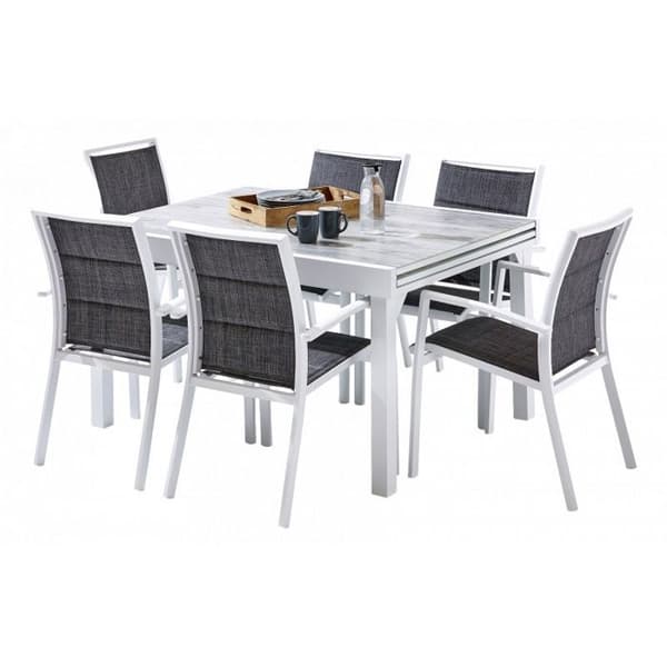 Trädgårdsmöbler Set ModuloWood T 6 / 10 + F 6 Deco Wood Vit Wilsa Garden