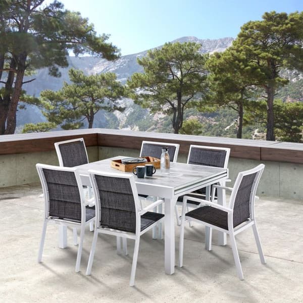 Trädgårdsmöbler Set ModuloWood T 6 / 10 + F 6 Deco Wood Vit Wilsa Garden