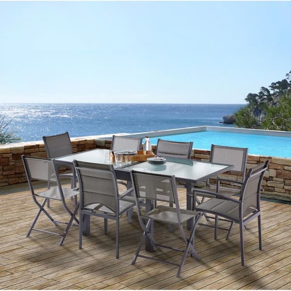 Trädgårdsmöbler Set Modulo T 4 / 8 + F 4 + C 4 Helglas Antracitgrå Wilsa Garden