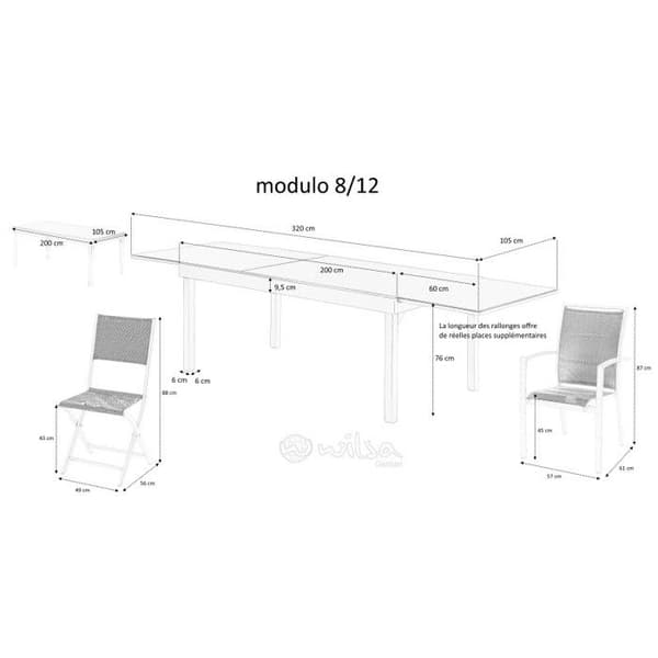 Trädgårdsbord ModuloWood T 8/12 Glas Dekor Trä Vit Wilsa Garden