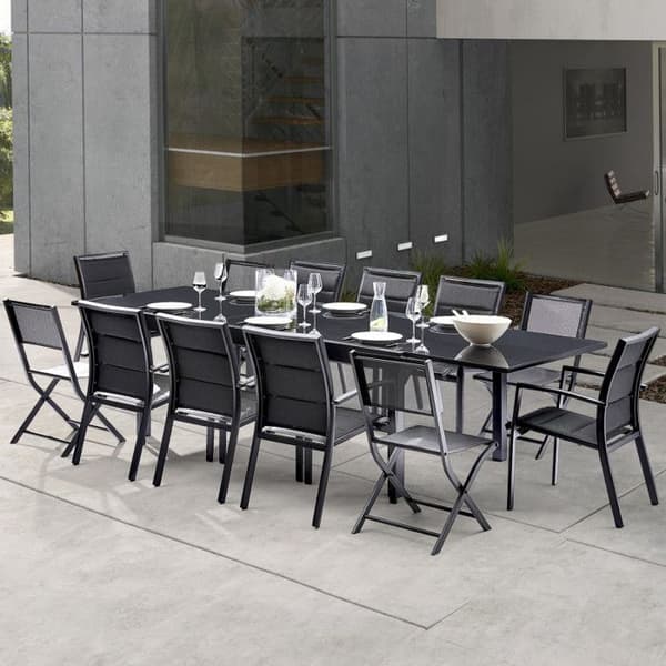 Trädgårdsmöbelset Modulo T 8/12 + F 8 + C 4 Full Glas Svart Wilsa Garden