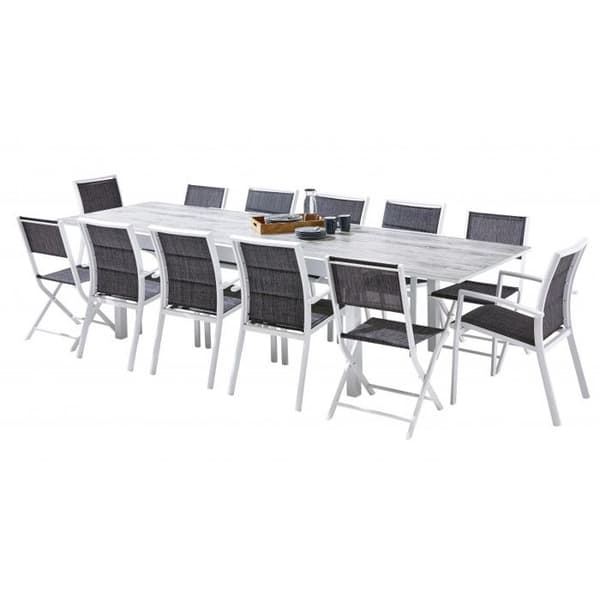 Trädgårdsmöbler Set ModuloWood T 8/12 + F 8 + C 4 Deco Glas Trä Vit Wilsa Garden