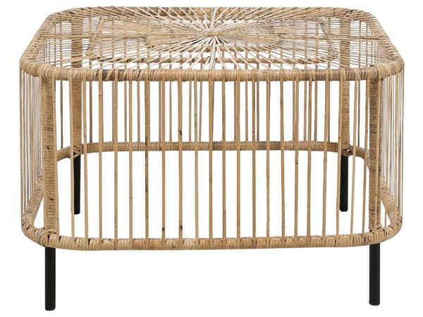 Trädgård Soffbord Naturlig rotting 67 x 67 cm Pulverlackerad UV Väder Fläckbeständig Handgjord Inomhus Utomhus Vardagsrum Uteplats Boho Stil