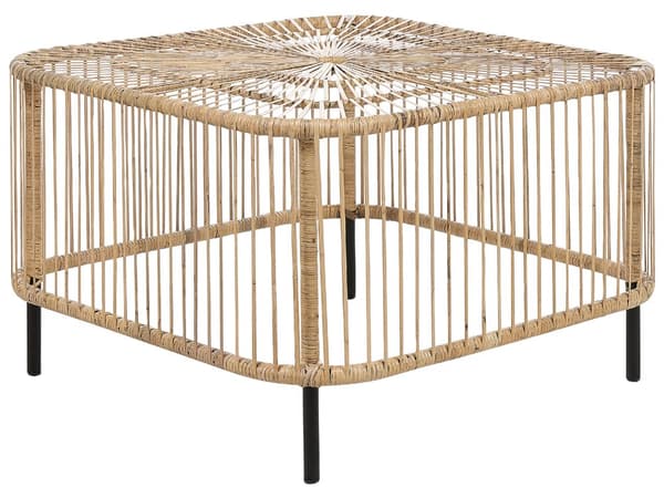 Trädgård Soffbord Naturlig rotting 67 x 67 cm Pulverlackerad UV Väder Fläckbeständig Handgjord Inomhus Utomhus Vardagsrum Uteplats Boho Stil