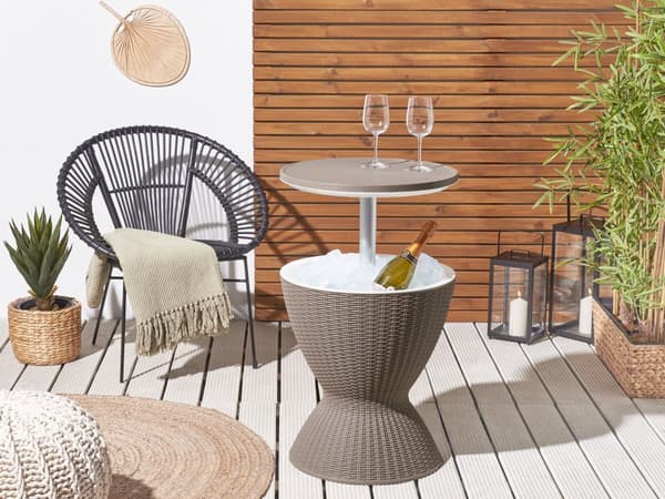 Kølebar Taupe Polypropylen Plastik ø 48 cm Udendørs Sidebord med Indbygget Drikkekøler Højde Justerbar Bordplade til Haven Terrasse