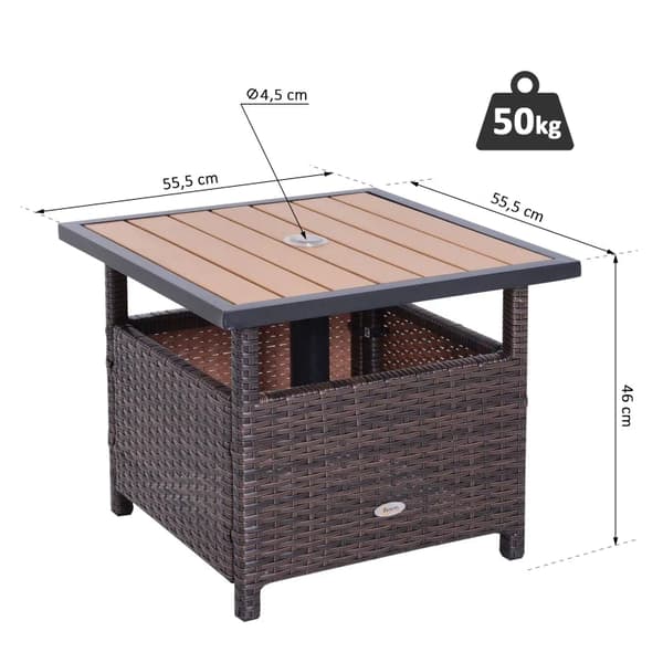Rootz Garden Table - Side Table - Patio Table - Polyrattan Garden Table - Umbrella Stand For Parasol - Brown - L55.5 x W55.5 x H46 cm