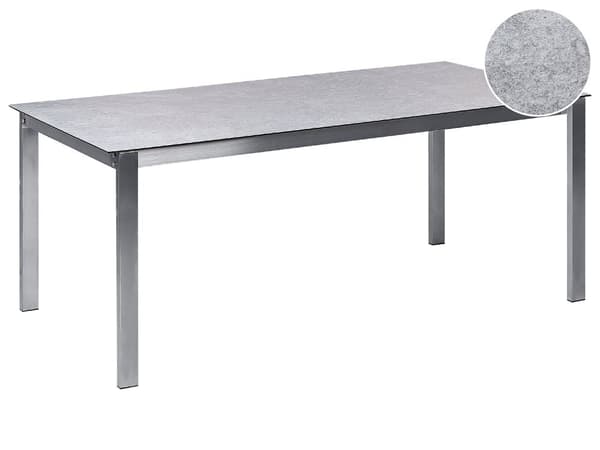 Havebord i gråt hærdet glas med stel i rustfrit stål rektangulært 180 x 90 cm til 6 personer moderne