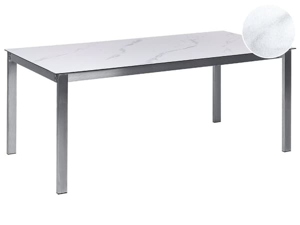 Havebord hvid marmoreffekt hærdet glas rustfrit stålstel rektangulært 180 x 90 cm til 6 personer moderne