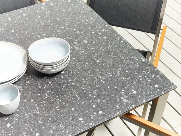 Trädgårdsbord Svart Bordsskiva i Härdat Glas Rostfri stålram Rektangulär 180 x 90 cm 6 sittplatser