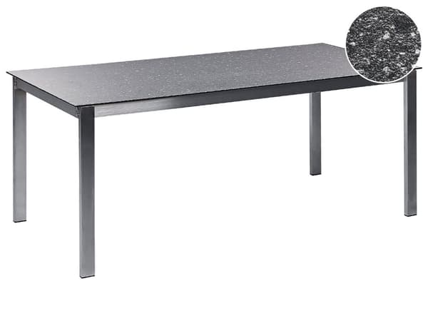 Trädgårdsbord Svart Bordsskiva i Härdat Glas Rostfri stålram Rektangulär 180 x 90 cm 6 sittplatser
