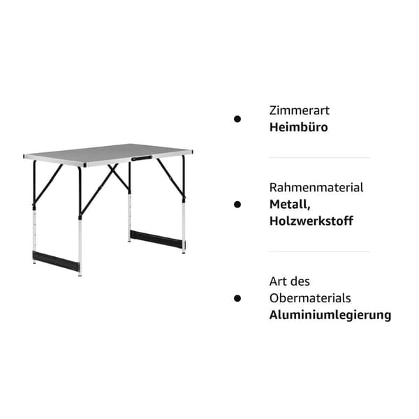 Rootz Campingbord - Sammenklappeligt skrivebord - Bærbar arbejdsstation - Udendørs stativ - Haveoverflade - Picnic-skranke - Eventplatform - Grå - 100