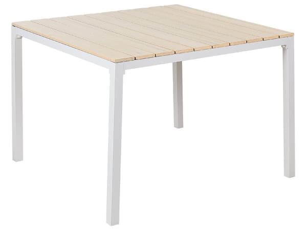 Havebord Lysebrun Hvid 95 x 95 cm 4 Personers Udendørs Spisebord Nonwood Bordplade med Lameller Indretning Design Terrasse Tilbehør