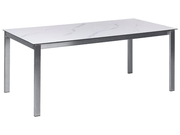 Hagebord Hvit bordplate i herdet glass med marmoreffekt Bordplate i rustfritt stål Rektangulær 180 x 90 cm 6-seter