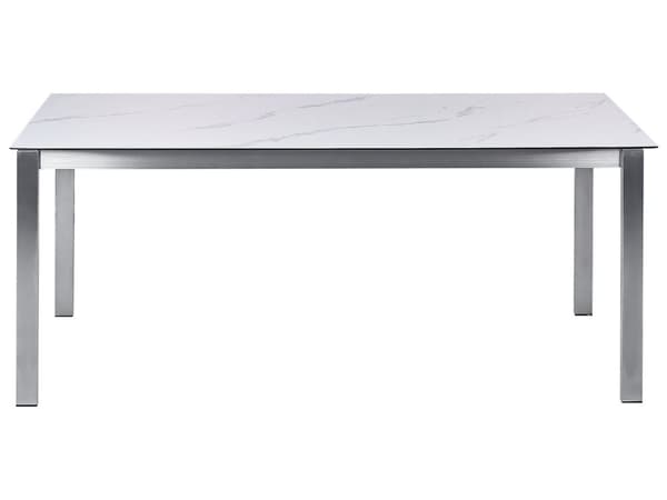 Hagebord Hvit bordplate i herdet glass med marmoreffekt Bordplate i rustfritt stål Rektangulær 180 x 90 cm 6-seter
