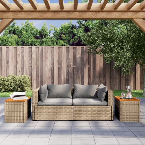 vidaXL haveborde 2 stk. 55x34x37 cm polyrattan og massivt træ beige