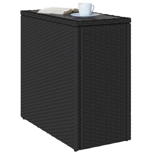 vidaXL havebord med glastop 58x27,5x55 cm polyrattan sort
