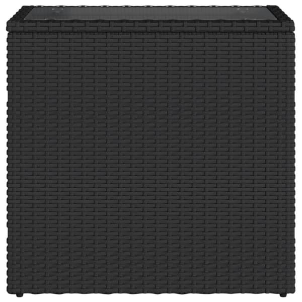 vidaXL havebord med glastop 58x27,5x55 cm polyrattan sort
