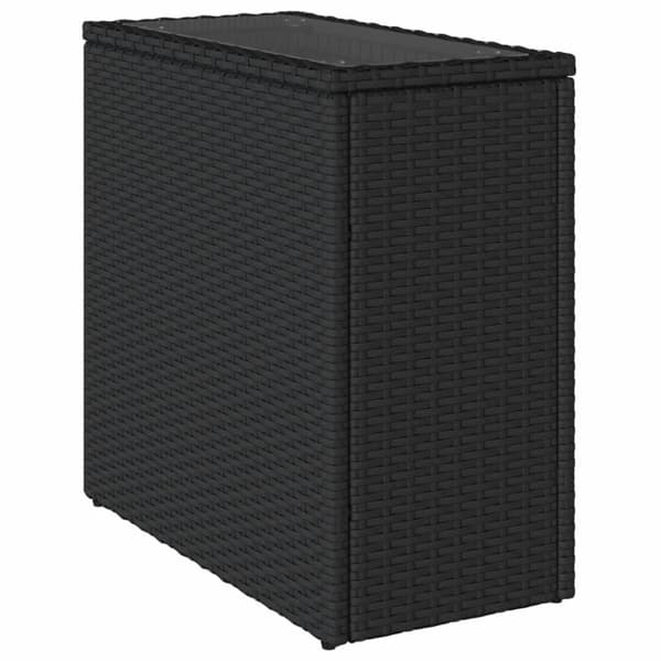 vidaXL havebord med glastop 58x27,5x55 cm polyrattan sort