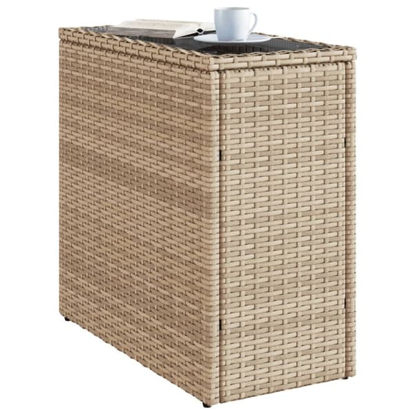vidaXL havebord med glastop 58x27,5x55 cm polyrattan beige