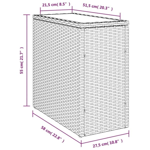 vidaXL havebord med glastop 58x27,5x55 cm polyrattan beige
