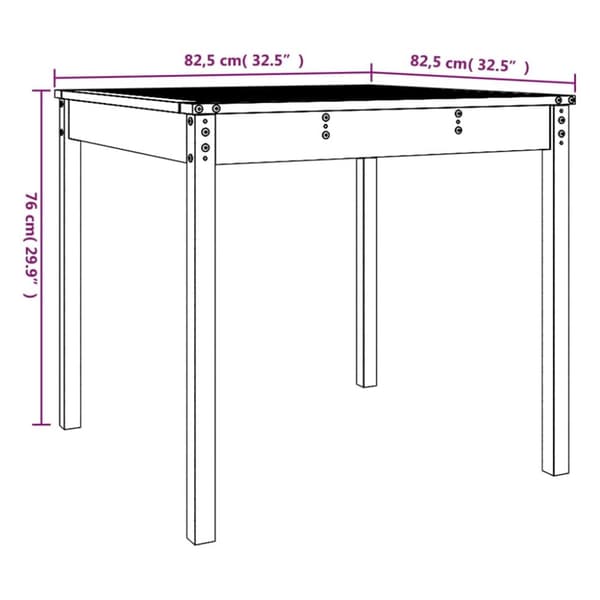 havebord 82,5x82,5x76 cm massivt fyrretræ hvid
