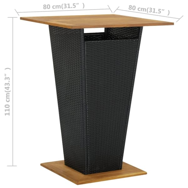Barbord svart 80x80x110 cm konstrotting och massivt akaciaträ