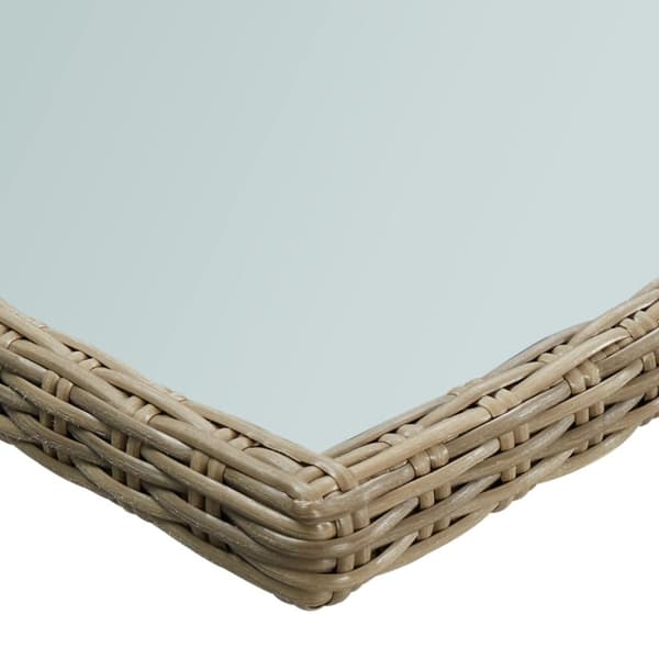 havebord 200x100x74 cm glas og polyrattan brun