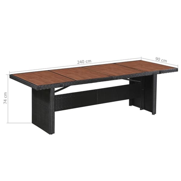 havebord i polyrattan og massivt akacietræ 240 x 90 x 74 cm