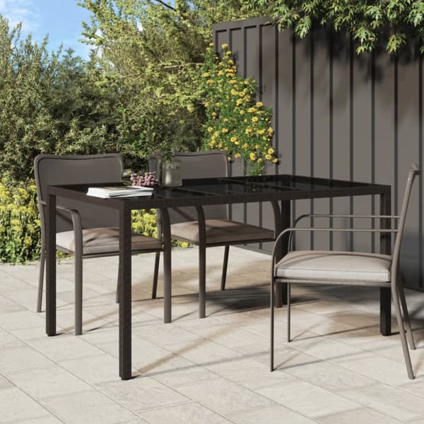 havebord 150x90x75 cm hærdet glas og polyrattan brun