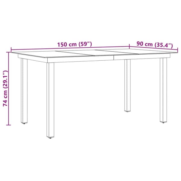 havebord glas aluminium 150 x 90 x 74 cm sort