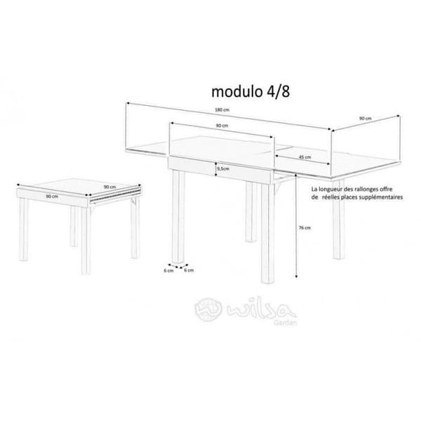 Modulo T 4 / 8 Full White Glass Trädgårdsbord Wilsa Garden