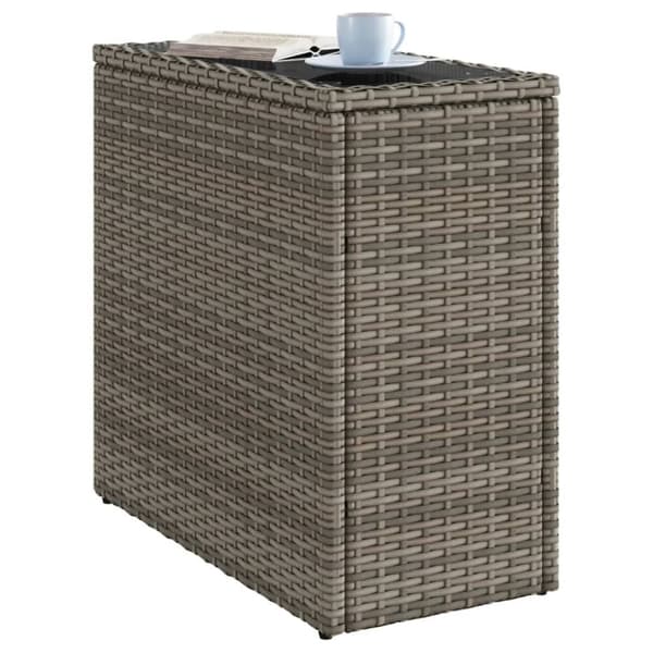 vidaXL havesidebord med glastop 58x27,5x55 cm polyrattan grå
