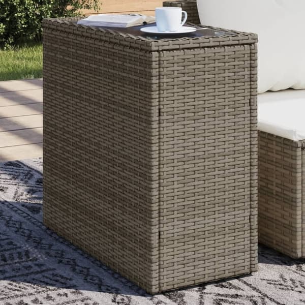 vidaXL havesidebord med glastop 58x27,5x55 cm polyrattan grå