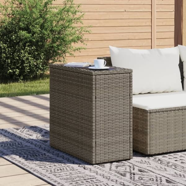 vidaXL havesidebord med glastop 58x27,5x55 cm polyrattan grå