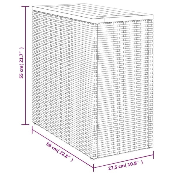 vidaXL Hagebord med treplate beige 58x27,5x55 cm polyrotting