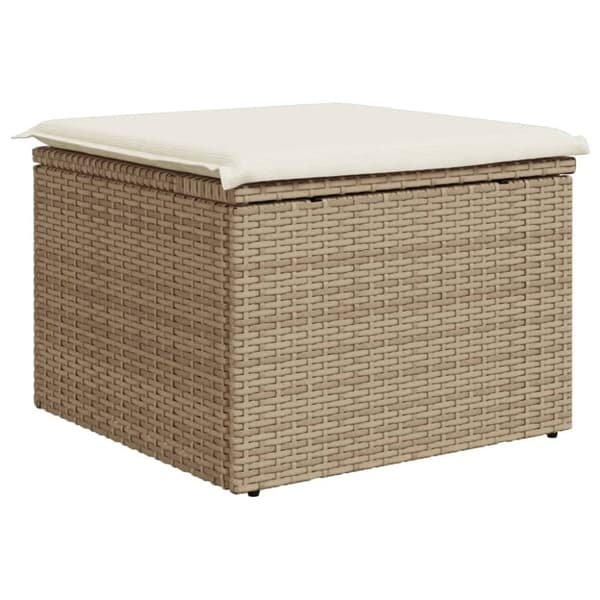 vidaXL Trädgårdspall med dyna beige 55x55x37 cm konstrotting