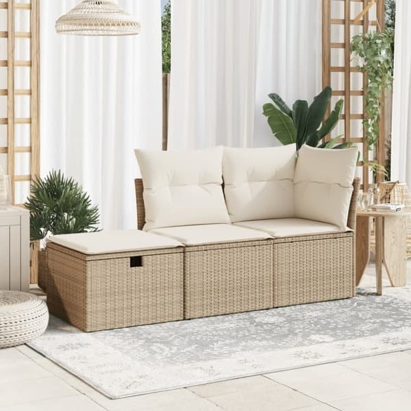 vidaXL Trädgårdspall med dyna beige 55x55x37 cm konstrotting