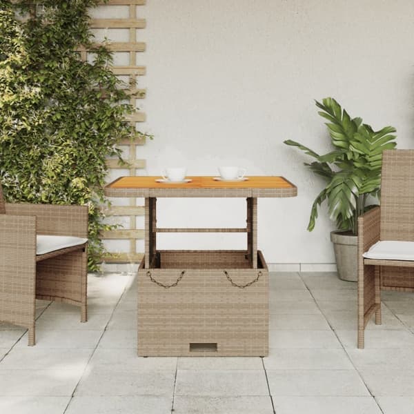 vidaXL havebord 80x80x71 cm polyrattan og akacietræ beige