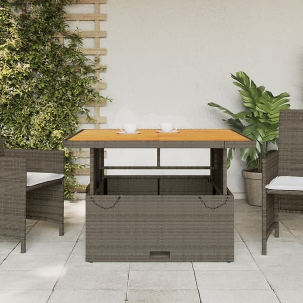 vidaXL Trädgårdsbord grå 110x110x71 cm konstrotting och akaciaträ