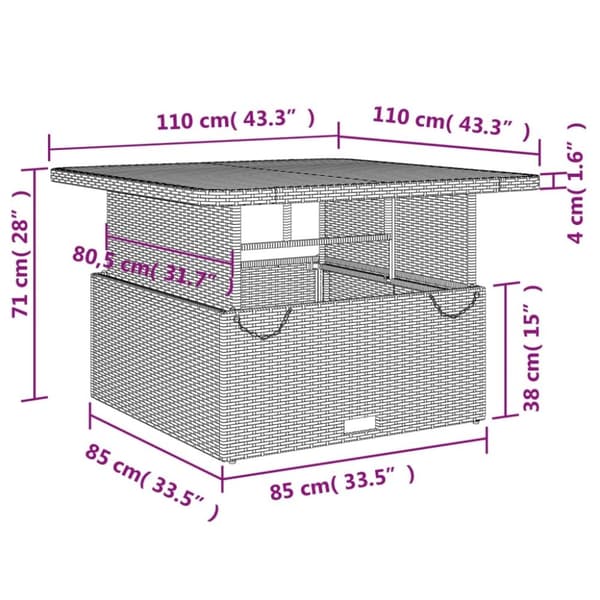 vidaXL havebord 110x110x71 cm polyrattan og akacietræ sort