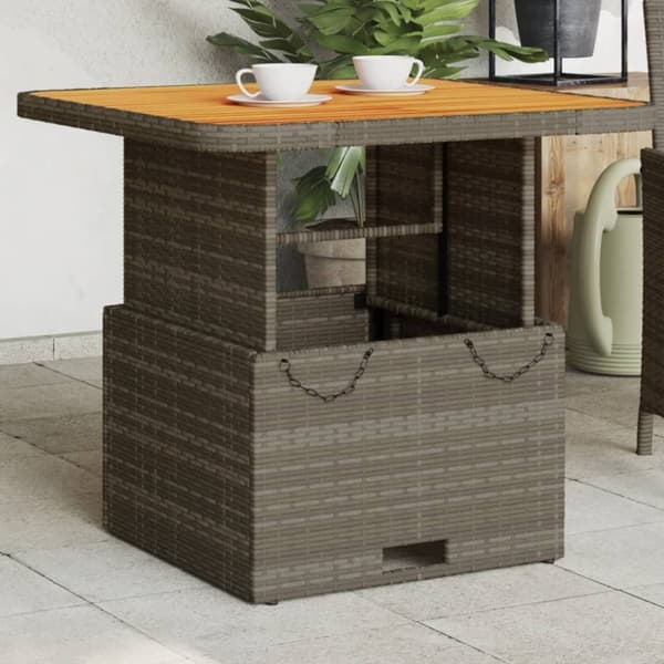 vidaXL Trädgårdsbord grå 80x80x71 cm konstrotting och akaciaträ