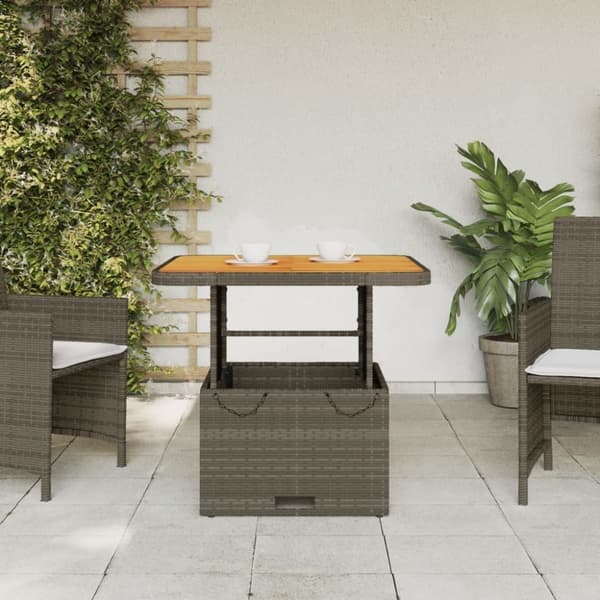 vidaXL Trädgårdsbord grå 80x80x71 cm konstrotting och akaciaträ