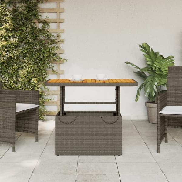 vidaXL havebord 90x55x71 cm polyrattan og massivt akacietræ grå