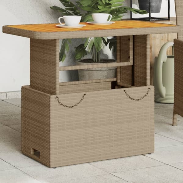 vidaXL havebord 90x55x71 cm polyrattan og akacietræ beige