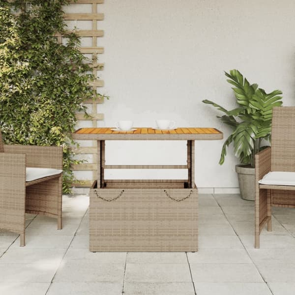 vidaXL havebord 90x55x71 cm polyrattan og akacietræ beige